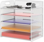 Supeasy 5 Trays Paper Organizer Letter Tray with Handle-Mesh Desk File Organizer,Black Paper Sorter Desk Organizer for Office,Home or School